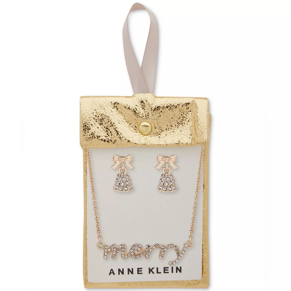Gold-Tone 2-Pc. Set Pavé Crystal Merry Pendant Necklace & Earrings